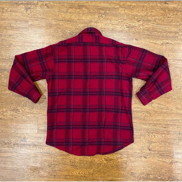 Pendleton Plaid‎ Black Red Pure Virgin Wool Button Up Flannel USA Shirt Men's M - Picture 2 of 7